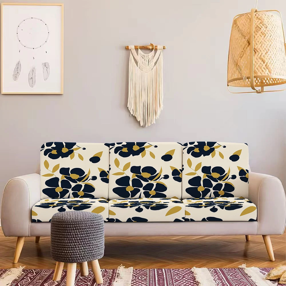 Summer Outdoor Sofa Cover, Floral & Leaf Digital Print Elastic Couch Cushion Cover, Milk Silk Fabric, Pet