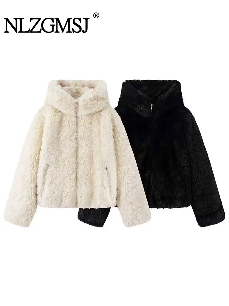 

NLZGMSJ женские куртки из искусственного меха, однотонное теплое пальто с капюшоном и длинными рукавами, шикарная модная зимне-осенняя верхняя одежда 2025 г. ﻿