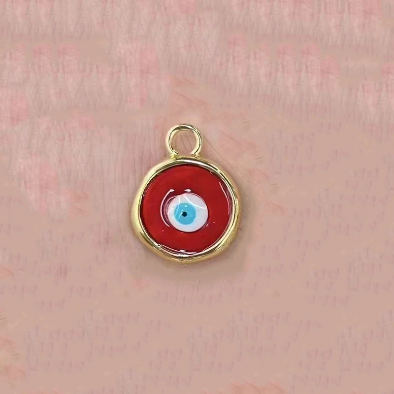 2 Pcs Enamel Devil Eye Round Pendant Diy Jewelry Making Supplies Copper Plated Gold Rim Bracelet Necklace Accessories Wholesale