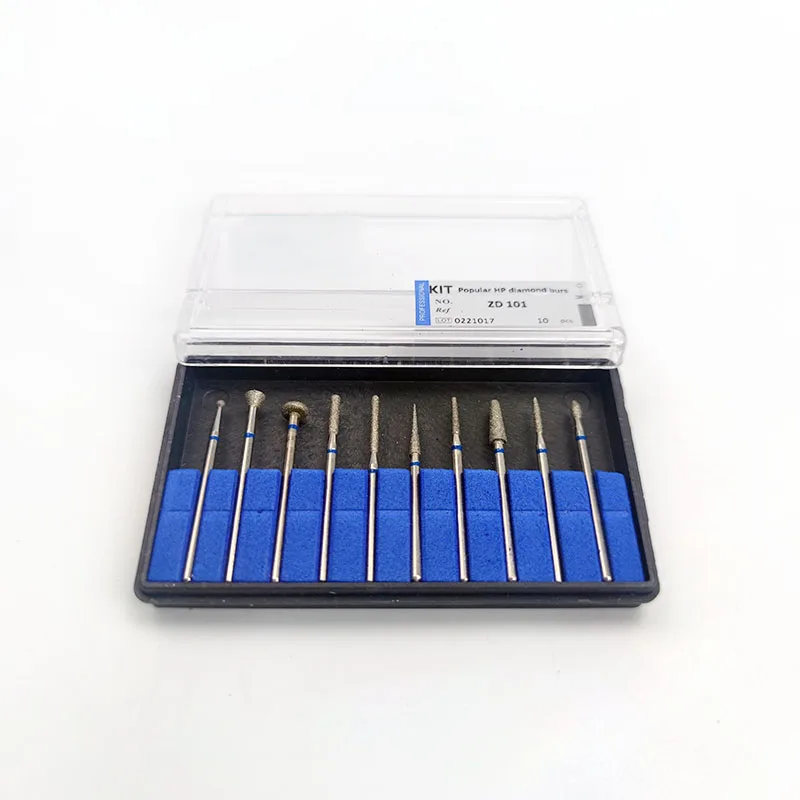 10pcs/box Dental Burs Polishing Head Sintered Diamond KITs 1.6-6.0mm Dentistry Drill Bits Lab Abrasive Material Tool Supplies