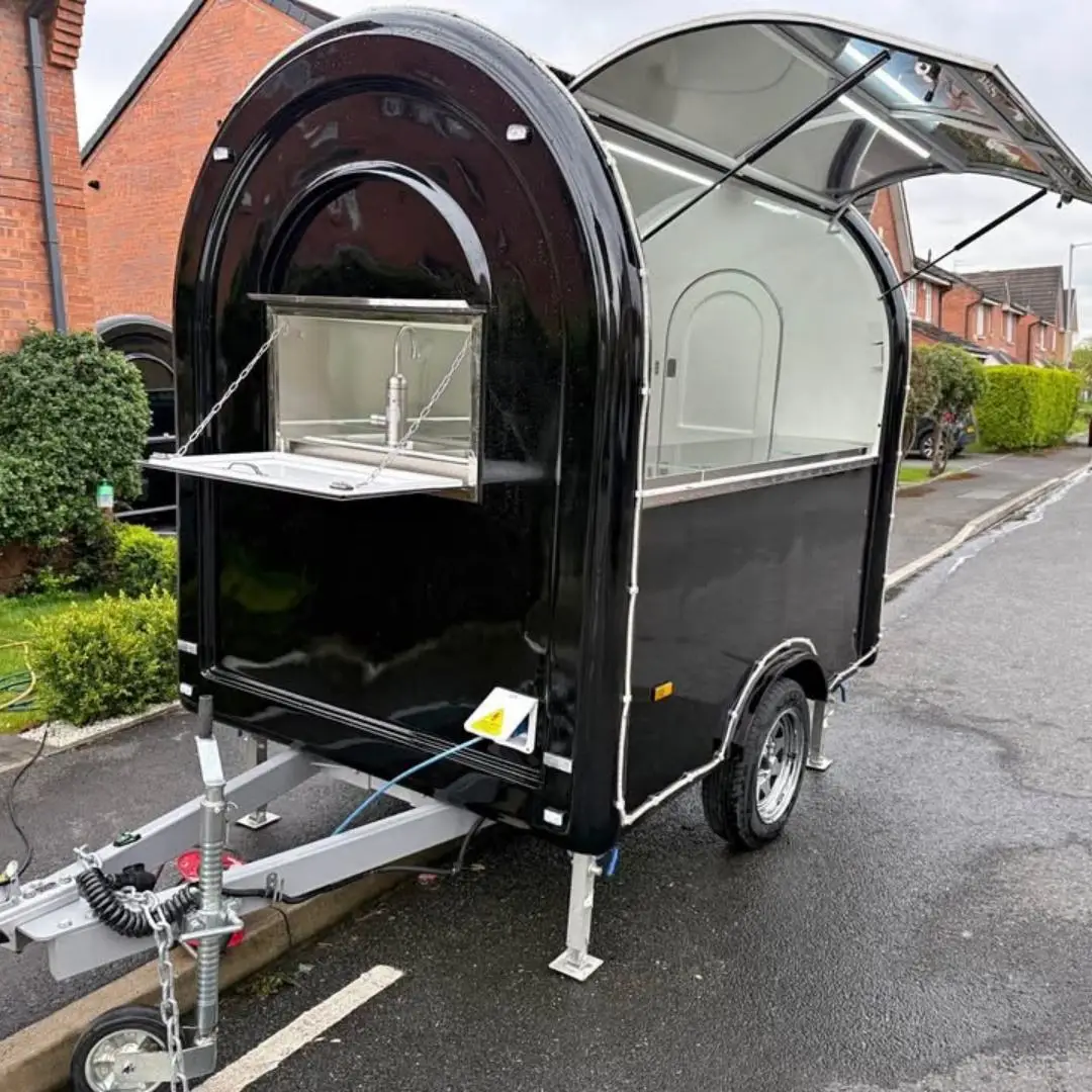 Compact Single Axle Food Trailer with Dual Service Windows Stainless Steel Worktops and Sink for Coffee Beverage Snack Vending