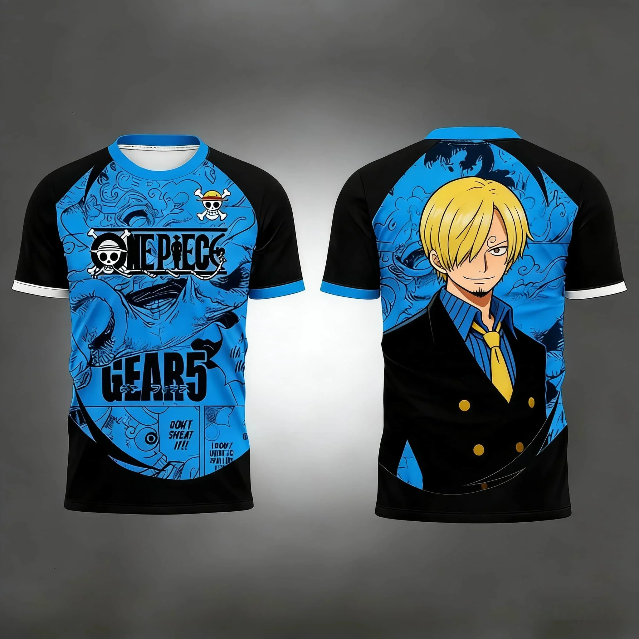 Children One Piece T-Shirt Luffy Battle Print Summer Casual Boys Clothes Girls Short Sleeve Men Jersey Play