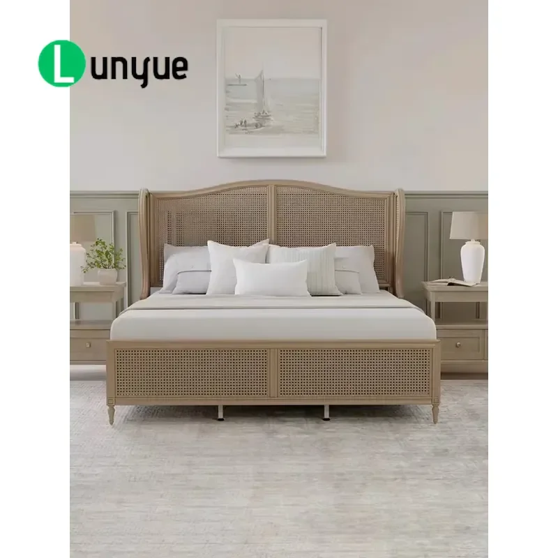 American Solid Wood Rattan Bed Antique Natural Weave Bedroom Furniture Direct From Manufacturer Durable Stylish Comfortable