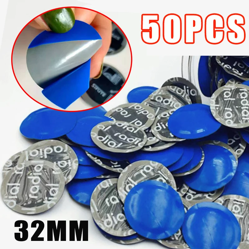 Universal Rubber Wired Tyre Patches, Puncture Repair Plug Patch Kit, Acessórios de Motocicleta Azul, Bicicleta Multifuncional, 50Pcs