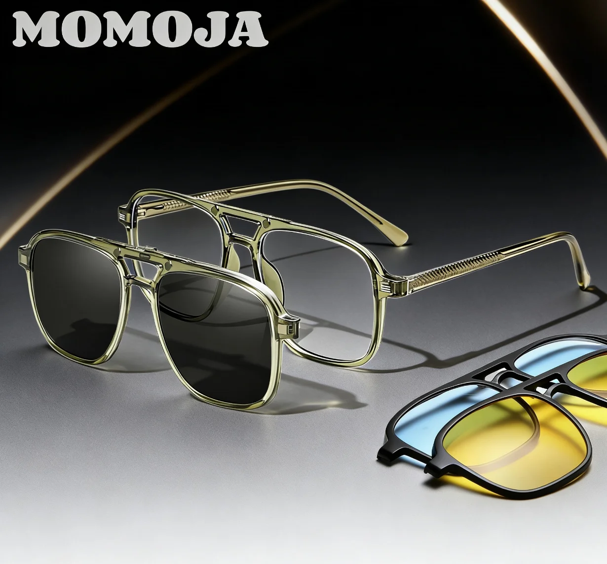 

MOMOJA Fashion Sunglasses Magnetic Clip-On Glasses Retro Pilot Optical Prescription Eyeglasses Frame for Men and Women 6227