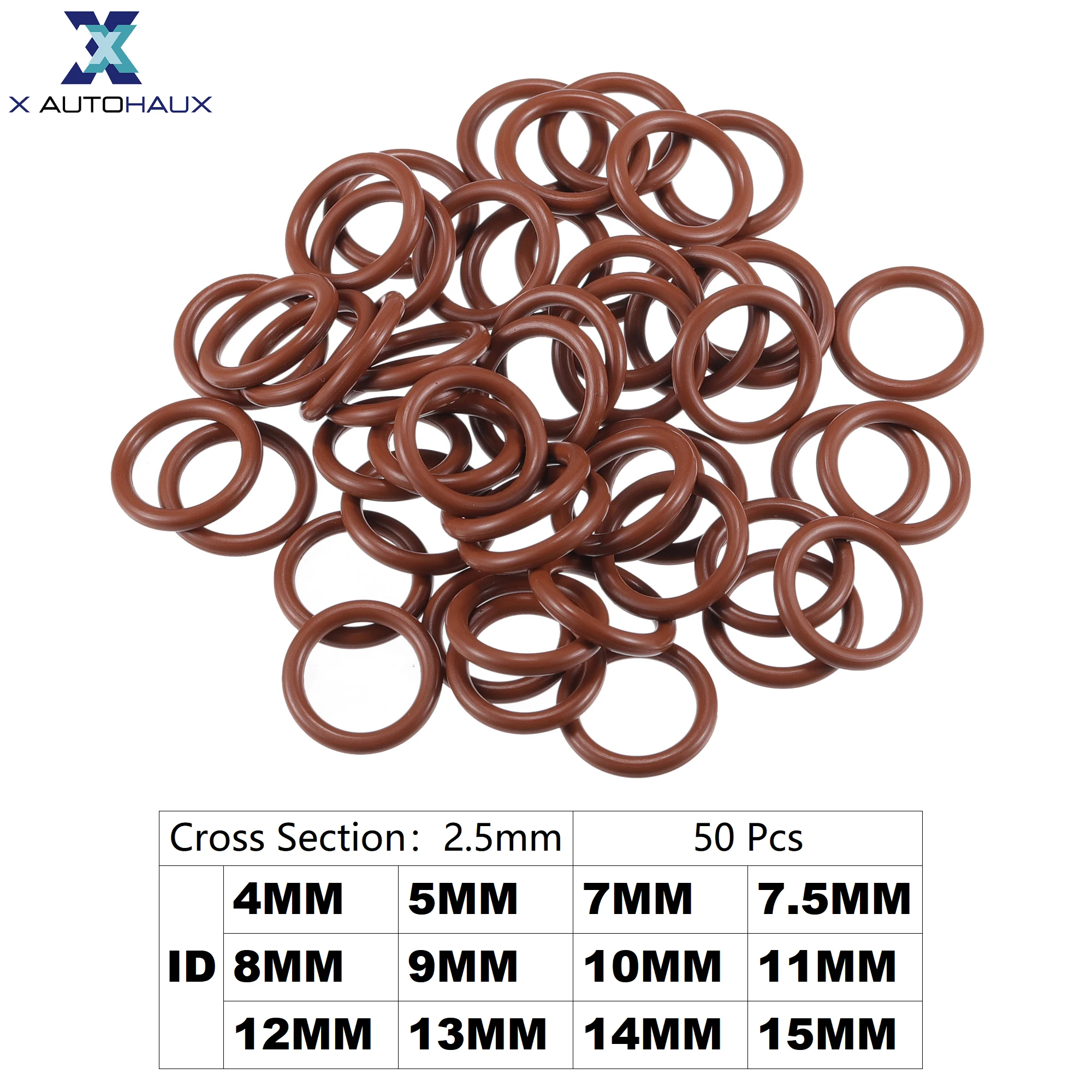 UXCELL 50Pcs FKM Rubber O Ring Seal Gasket Orings Seal Washer for Plumbing Repair for Cars Trucks 7mm ID x 2.5mm CS