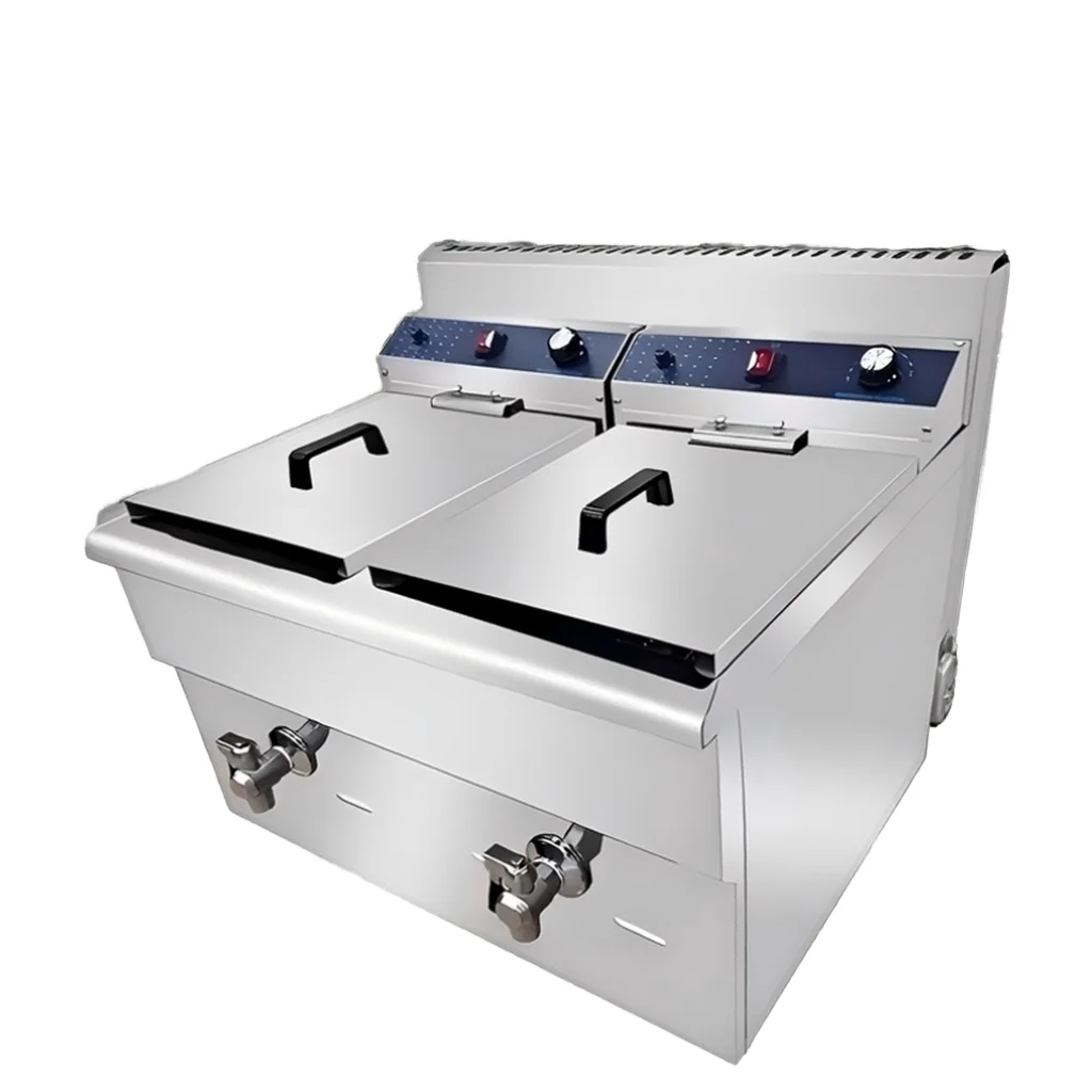 Commercial Counter Top Gas Deep Fryer With 20L+20L Tank Automatic Temp Oil Tap Big Capacity French Fries Frying Machine