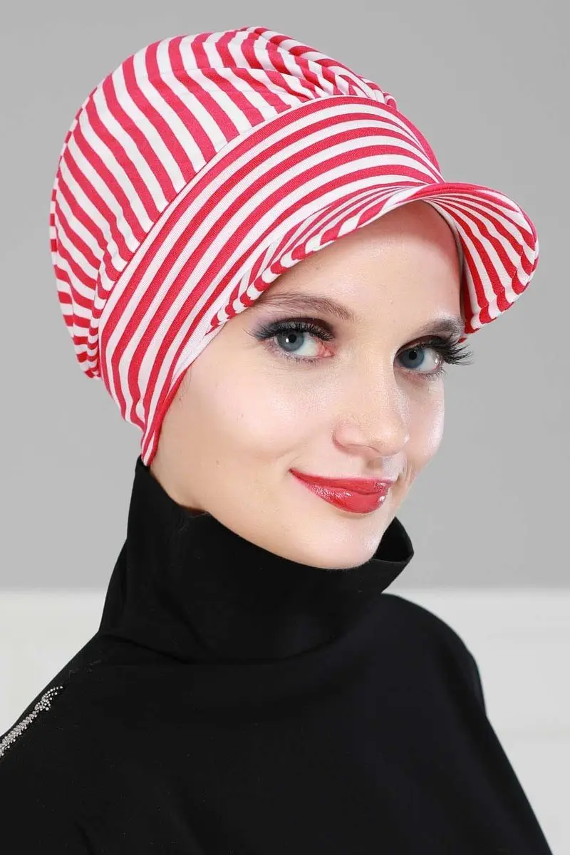 Combed striped Bone fuchsia striped cap