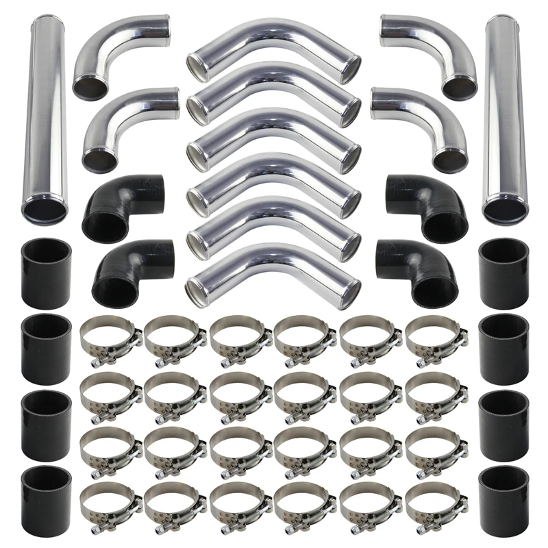 2.5 "63mm uniwersalne 12 szt. Rura intercoolera Turbo orurowania + silikonowy przewód złącze T-zestaw zacisków polerowane aluminium — zdjęcie 3
