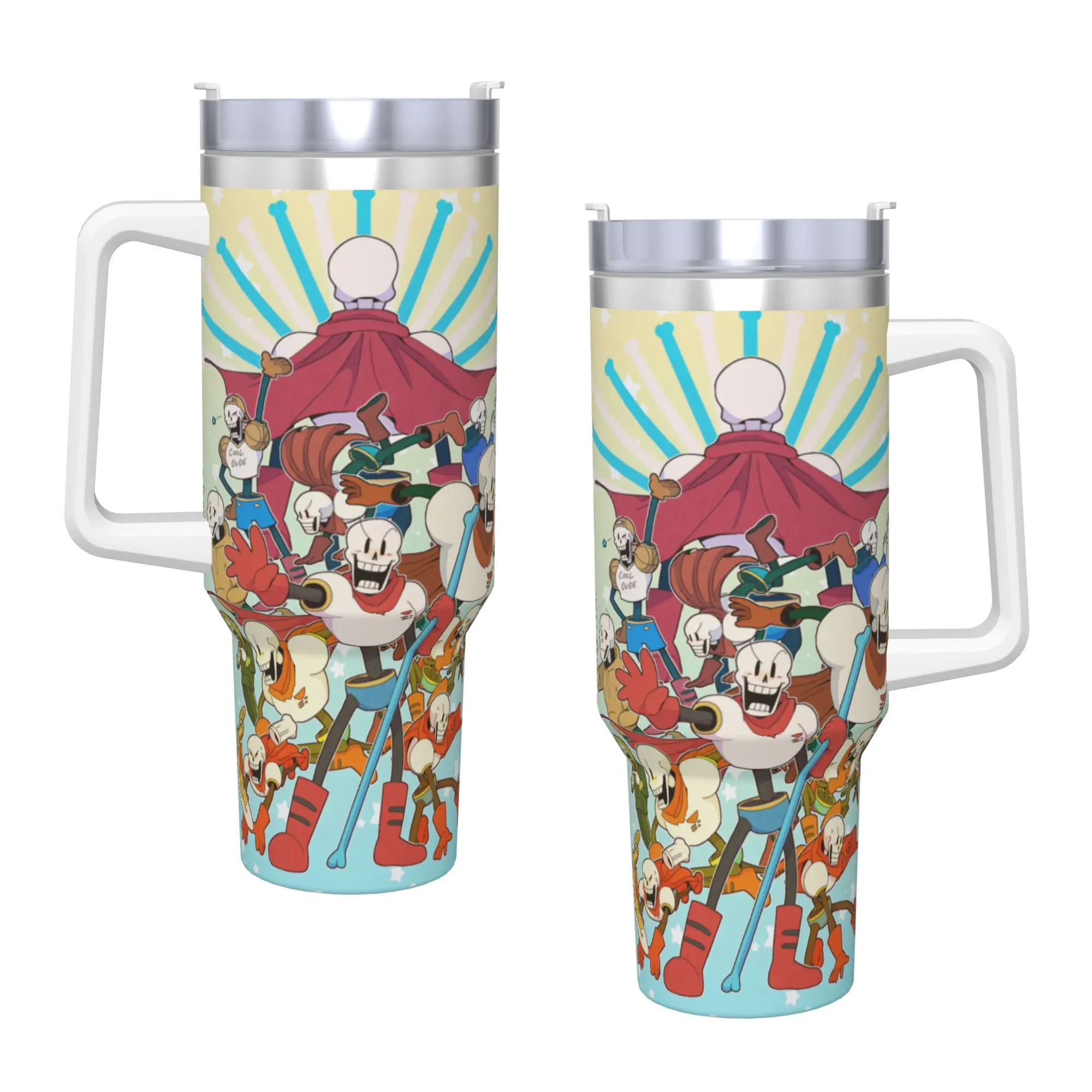 U-Undertale Papyrus Stainless Steel Tumbler  Driving Thermal Mug With Straws and Lid Large Mugs Cup Cold and Hot Water Bottle