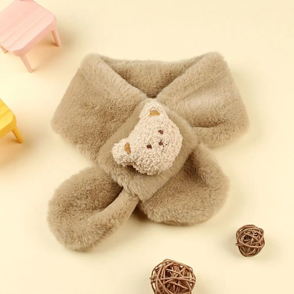 

Winter Warm Plush Baby Scarf Cute Cartoon Bears Boy Girl Scarves Newborn Toddler Faux Fur Children Cross Neckerchief Baby Shawls