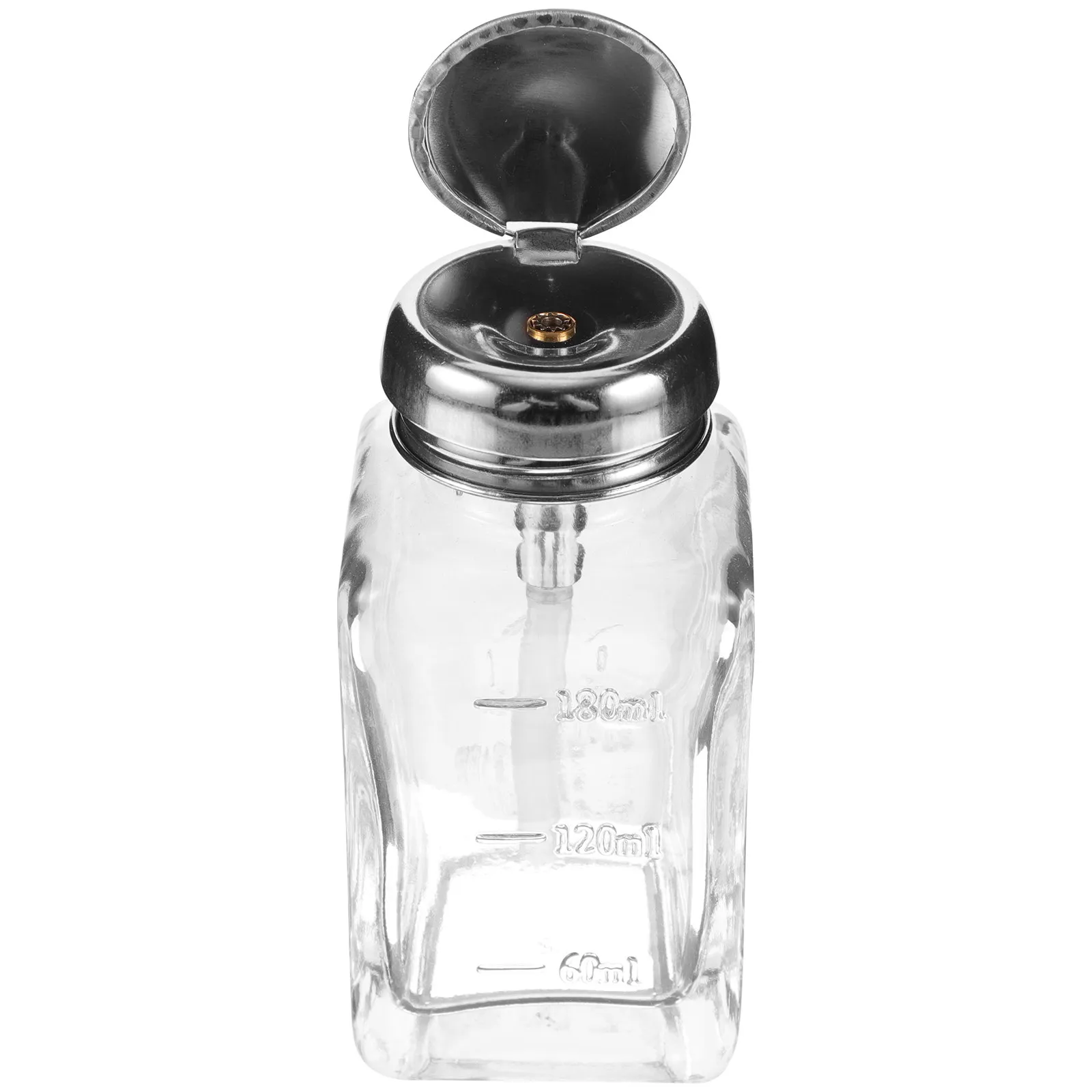 

Empty Clear Glass Pump Bottle for Nail Polish Remover Thick Transparent Dispenser Storage Leak Proof Press Mechanism
