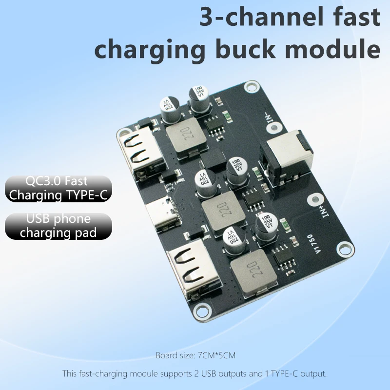 LIZAO 3-Channel Fast Charging Buck Module, 6V-32V to 5V/12V DC-DC Step-Down Converter with Multiple Fast Charging Ports