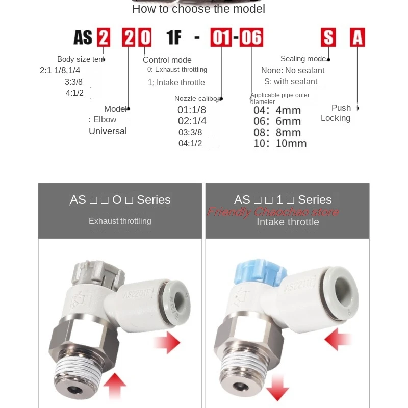 10pcs AS1201F/1211F-M3/M5-04/06A AS2201F/2211F-01/02-04/06/08/10SA Speed Controller Throttle Valve Pneumatic Fitting