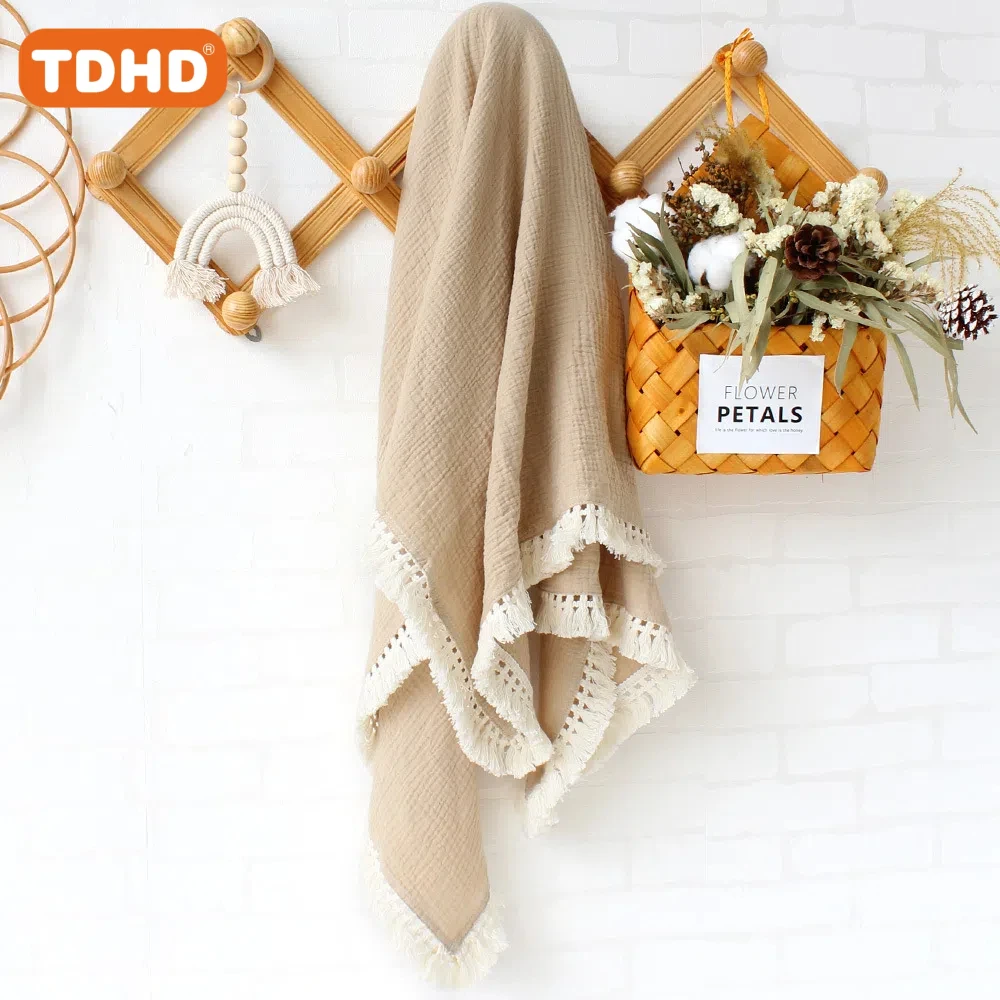 

Хлопковые муслиновые одеяла TDHD для новорожденных, пеленки с кисточками, пеленки-коконы для новорожденных, одеяла для сна младенцев, покрывала на кроватку