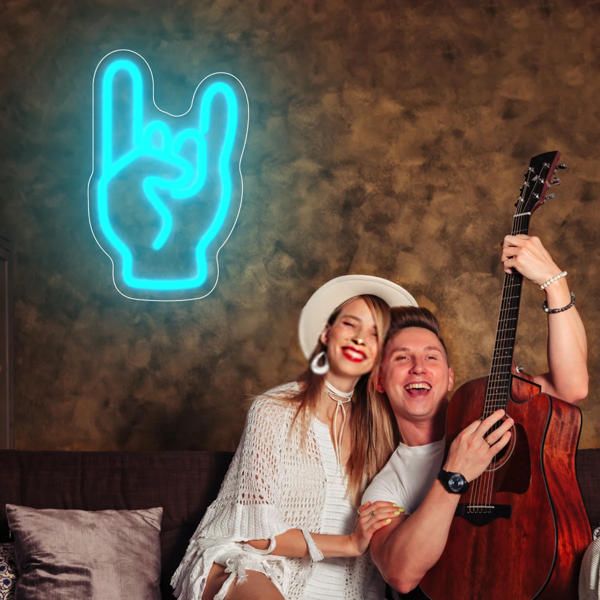 Rock Hand LED Neon Signs Lights for Party Bar Studio, Glowing Night Lights, DJ Music Wall Decor, Game Bar Party