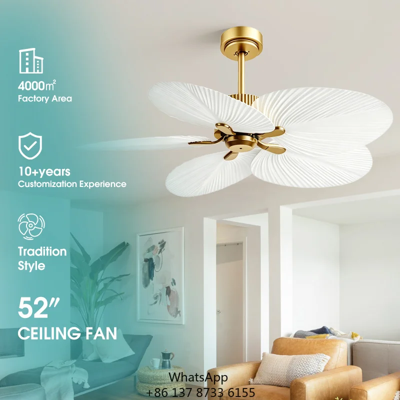 Black Luxury Indoor ABS 5 Blades 3-Speed Energy-Saving Quiet Ceiling Fan Electric Metal Mechanical DC Household Hotel