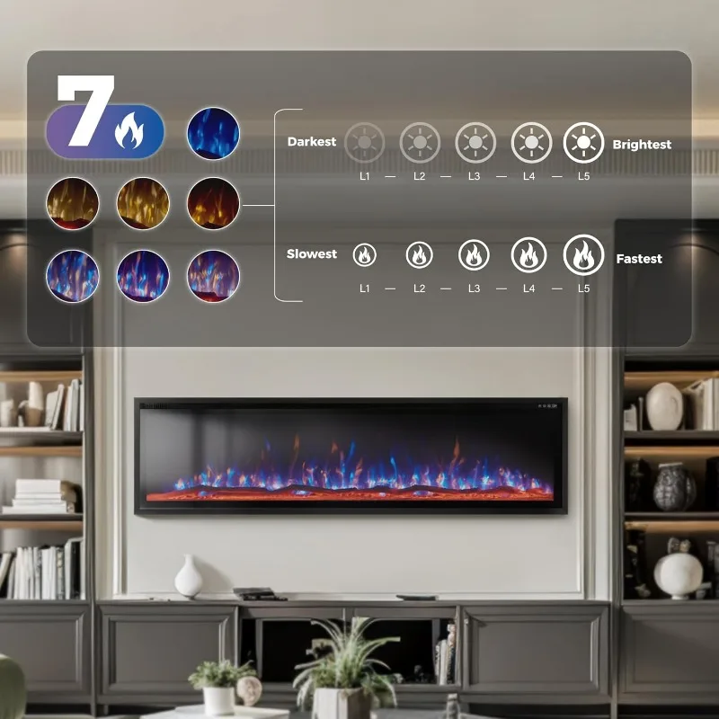 MAISON ARTS Lareira elétrica de parede de 72"/Lareira embutida de 72 polegadas com controle remoto e tela sensível ao toque