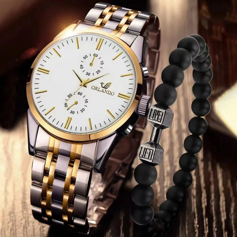 Foreign Trade New Men's Steel Belt Two-Piece Watch Business Casual Simple Graceful Men's Watch Gift Suit Quartz Watch