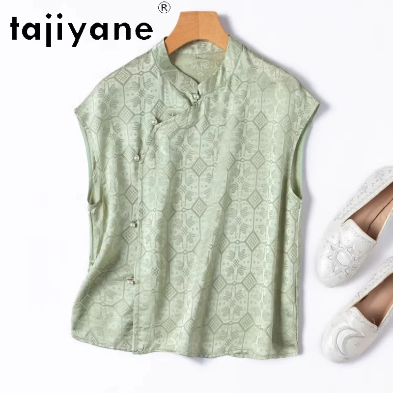 

TAJIYANE 100% шелковые майки из тутового шелкопряда для женщин, элегантные женские топы в китайском стиле, жаккардовые жилеты, новинка 2026 года, летняя женская одежда