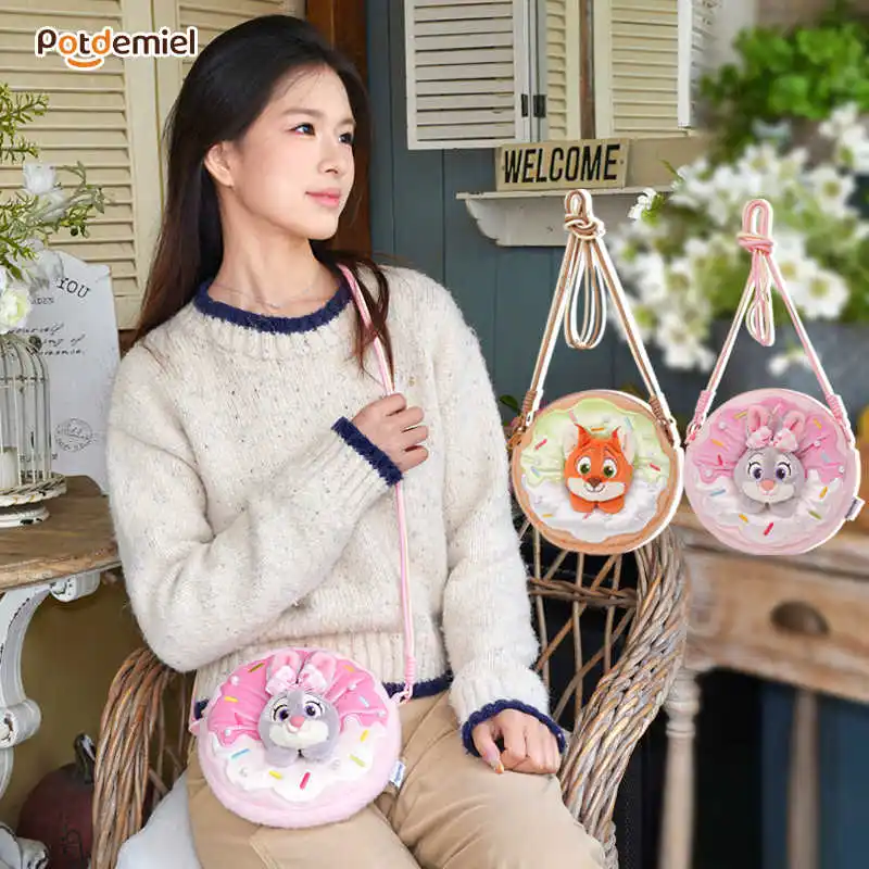 

Плюшевая сумка-кроссбоди в форме пончика Potdemiel Disney с Джуди Хоппс и Ником Уайлдом, мультяшная аниме-сумочка, подарок на день рождения для девочек