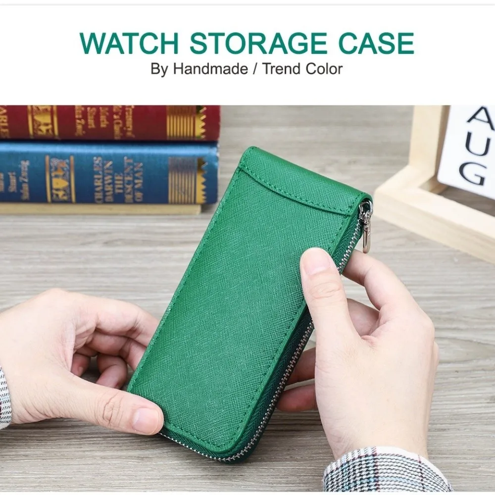 Organizer Handmade Leather Watch Box With Card Slot Multifunctional Watch Travel Case Vintage Wrist Watch Boxes Travel Storage