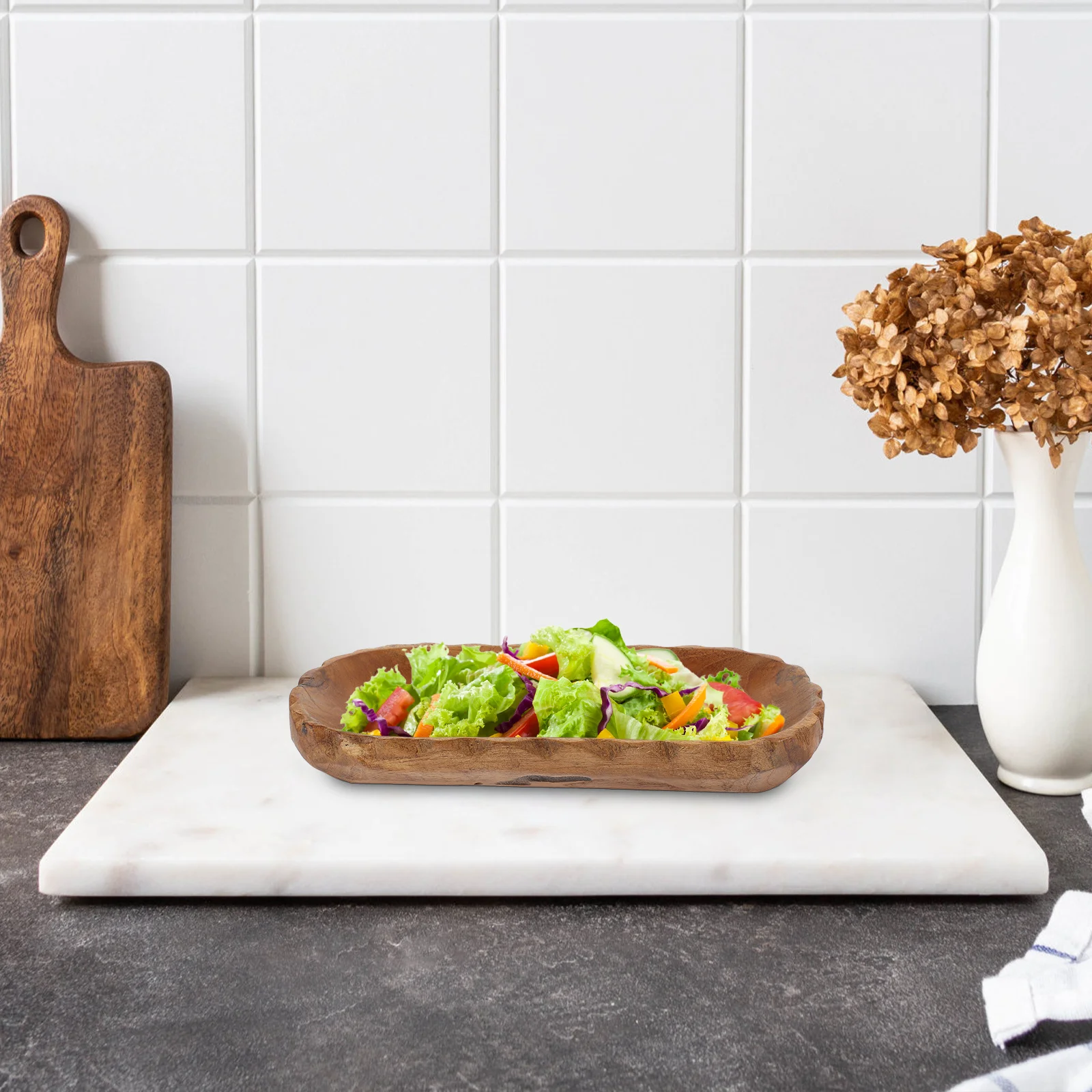 

Wave Edge Fruit Tray Rectangular Wooden Serving Plate Smooth Easy Clean Bread Snack Dessert Holder Home Hotel Café Decor Kitchen