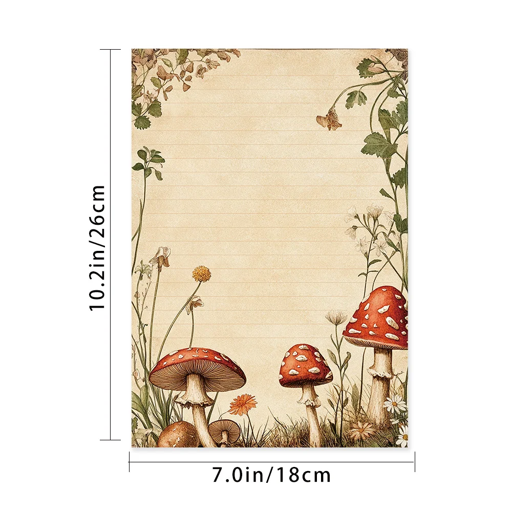30 Sheets, B5 Plant And Mushroom Themed Writing Paper, Lined, No Glue, Perfect For Notebooks, Memos, And Stickers