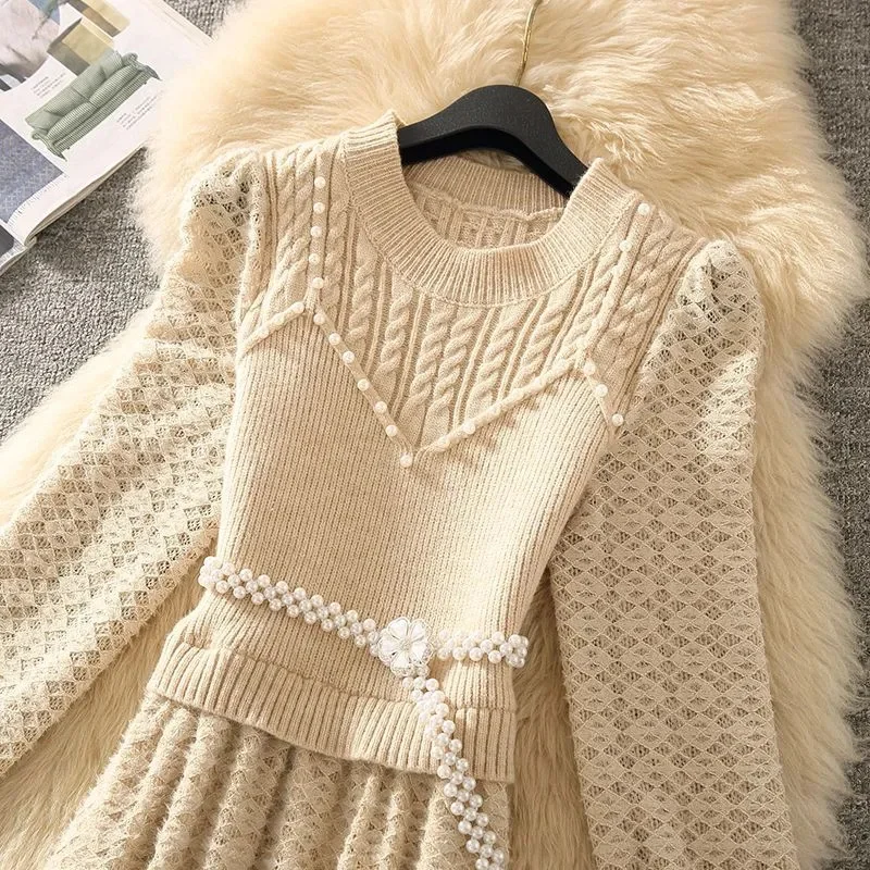 Women Long Sleeved Knitted Dress 2024 Autumn New Ladies Knitt Dresses Fashionable Stunning Young Dress Lady Vestidos