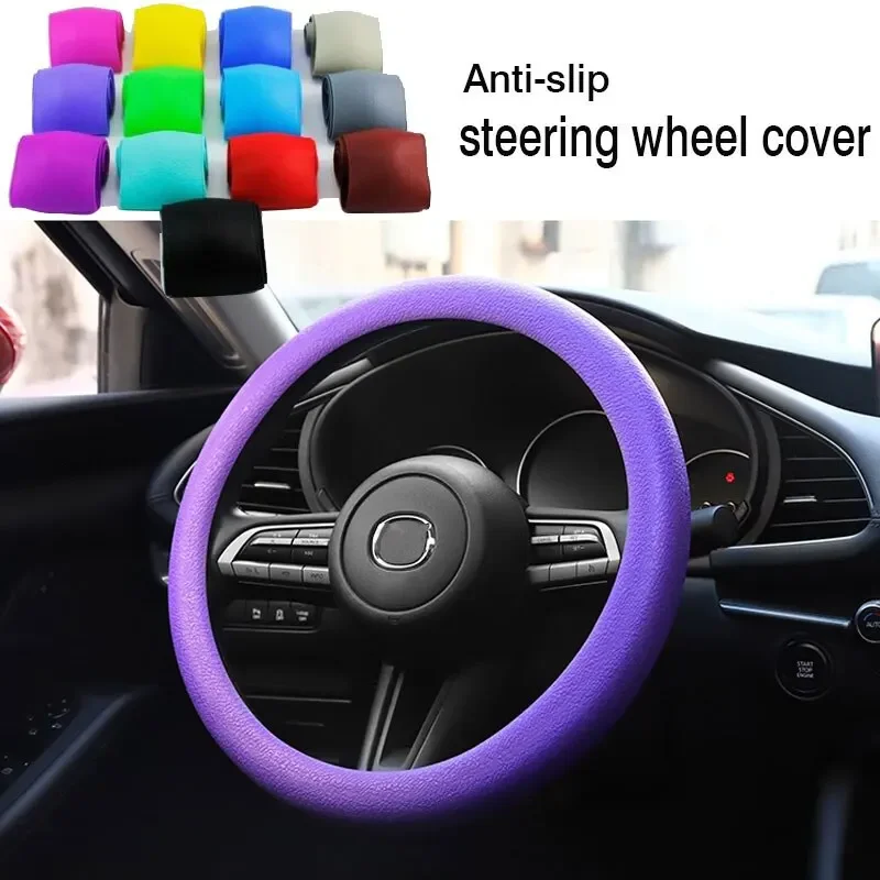 Car Silicone Steering Wheel Cover Soft Wear-resistant Non-slip Steering Wheel Auto Protective Shell Covers Accessories