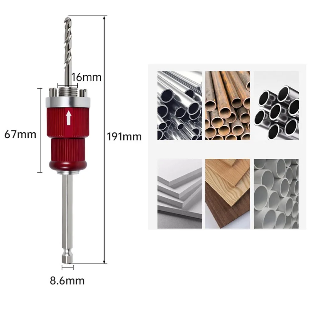Quick-Release Hole Opener Connecting Rod Hole Connector 8.6mm Hexagonal Shank For Wood Boards PVC Pipes 1pc Power Tools