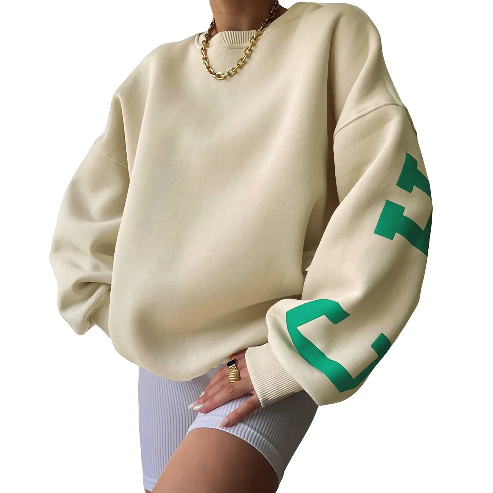 Women Loose Pullover Oversized Sweatshirts Letter Print Crewneck Casual Thickened Long Sleeve Y2K Boy Friend Tops