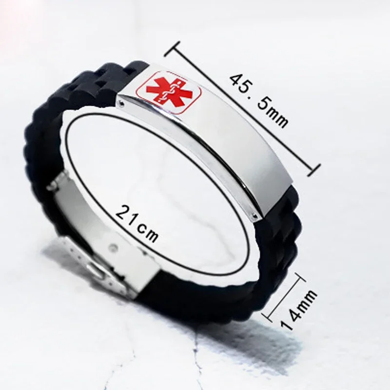 DIY Medical Alert Bracelet for Men Custom Engraving Silicone Bangle Emergency SOS Wristband Sport Style Jewelry