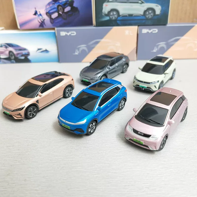 Diecast 1:64 BYD Song L, Yuan PLUS, Dolphin New Energy Alloy Car Model Desktop Ornament Adult Gift Hobby & Toys Scene Simulation