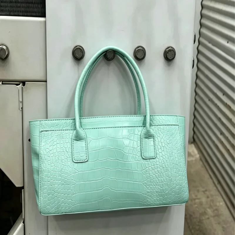 Handtasche mit Krokodilleder-Prägung und Obergriff, Luxuriöse Grüne Tragetasche, Vielseitige Schicke Alltags-Schultertasche für Frauen – Detail 18