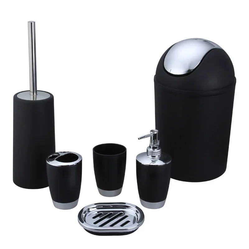 

6Pcs/Set Soap Dispenser Box Toilet Brush Lotion Bottle Trash Can Bamboo Plastic Bathroom Storage Set Toothbrush Cup Holder