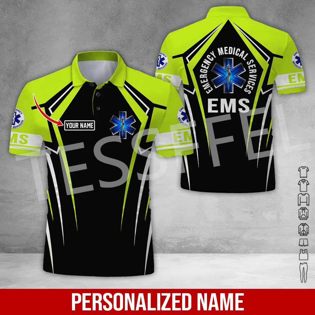 Custom Name Cosplay EMT EMS Paramedic Tattoo Nurse Vintage 3DPrint Summer Polo Shirts Harajuku Streetwear Short Sleeves Casual V