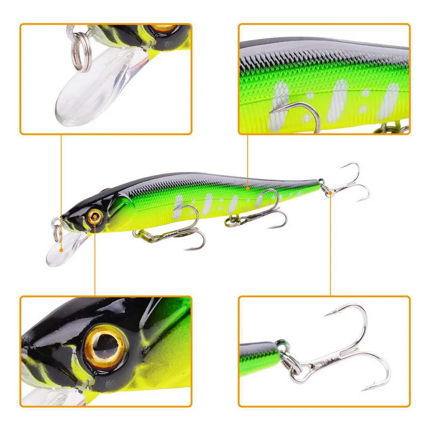 1pc Minnow Fishing Lure 12cm 14g isca artificial hard bait 3D Eyes Treble Hook floating wobblers Minnow Crankbait pesca tackle