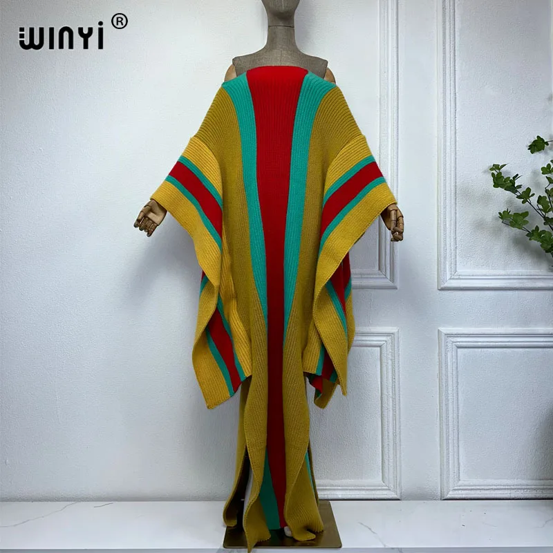 WINYI zimowa dzianinowa elastyczna sukienka maxi długa wygodna ciepła moda kaftan eleganckie damskie zimowe ubrania dla kobiet sukienki imprezowe