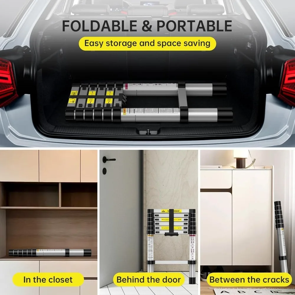 scala telescopica in alluminio - prolunga da 6,6 piedi, carico da 330 libbre, portatile per uso esterno e domestico