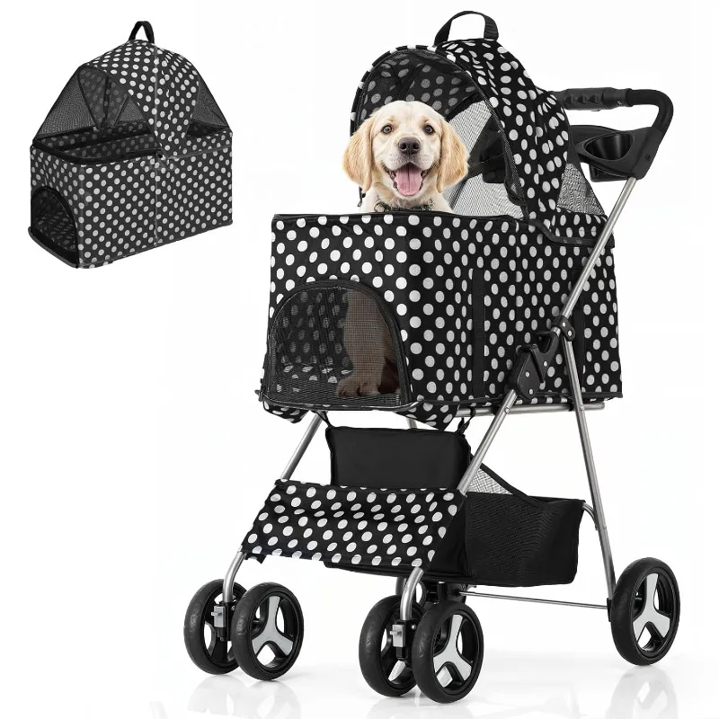 Foldable 3-in-1 Pet Stroller for Small & Medium Dogs – Detachable Carrier + Car Seat + Push-Button Entry – Smooth-Rolling 4-Whee view 7