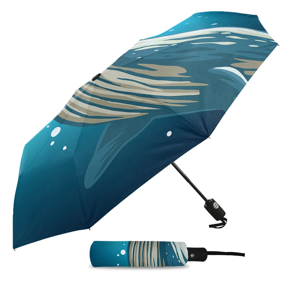 Whale Lighthouse Deep Blue Print Women Men Rain Umbrella Three Folding Girl Durable Portable Automatic Umbrellas Gift Parasol