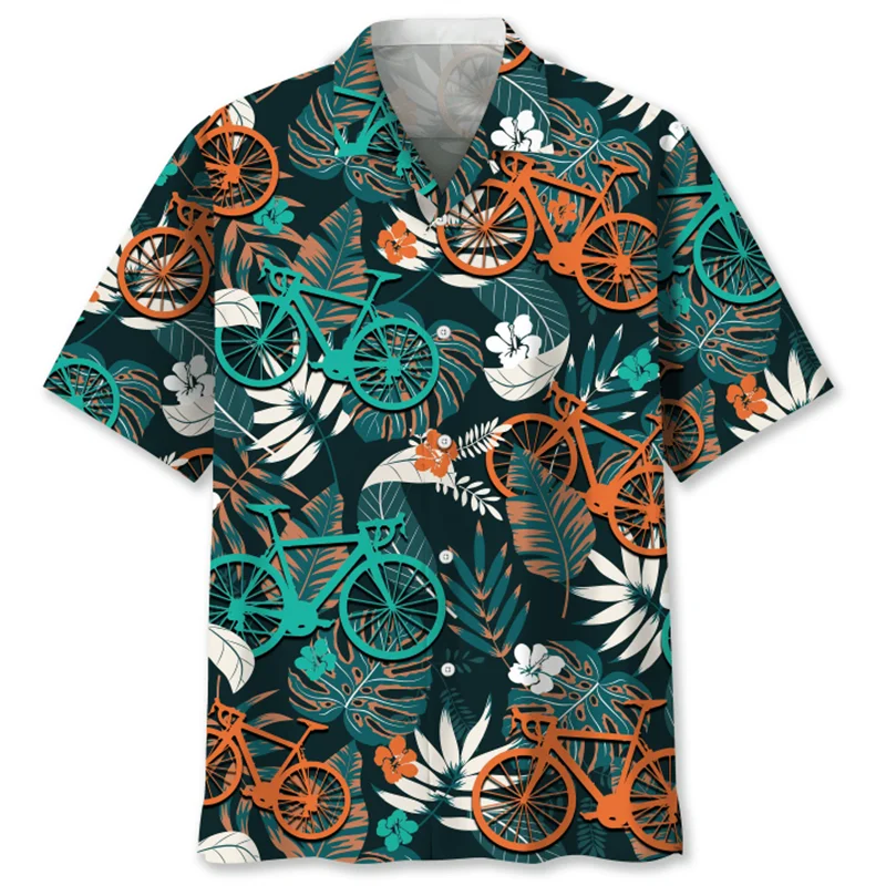 Colorful Tropical Cycling 3d Printed Shirt For Men Bicycle Graphics Short Sleeves Hawaiian Shirts Street Loose Lapel Blouse