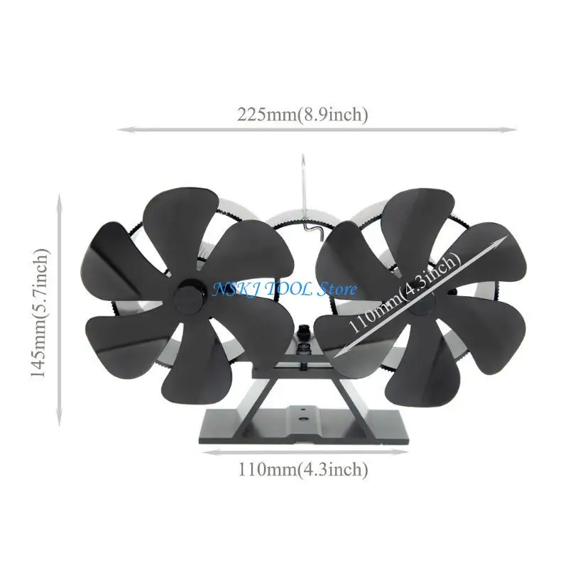 L8RC مروحة حرارة تعمل بالحرارة الكبيرة حجم الهواء 12 شفرة الموقد مروحة مزدوجة المحركات توزيع الحرارة السريعة غير الكهرباء