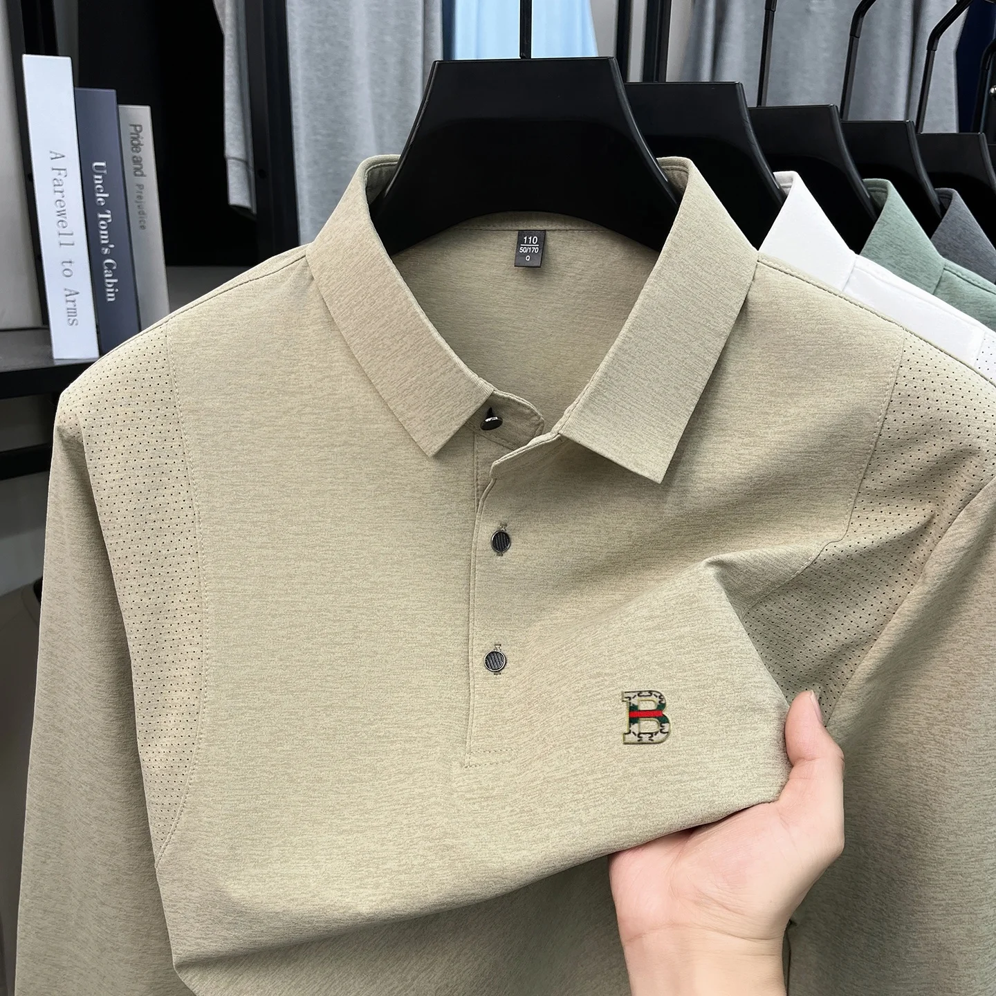 Luxurious fashion men's long sleeved polo shirt simple versatile original B-letter decal design comfortable breathable T-shirt