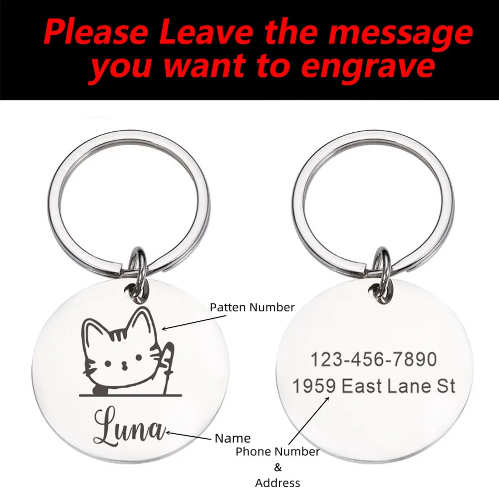 Personalized Cat ID Tags Anti Lost Mirror Pet Name Plates Free Engraving Kitten Address Name Plate Pendant Accessories for Pets