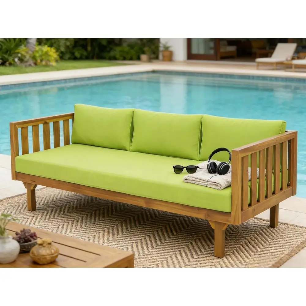 

Green Acacia Wood 3-Seater Outdoor Daybed with Cushions for Patio and Garden