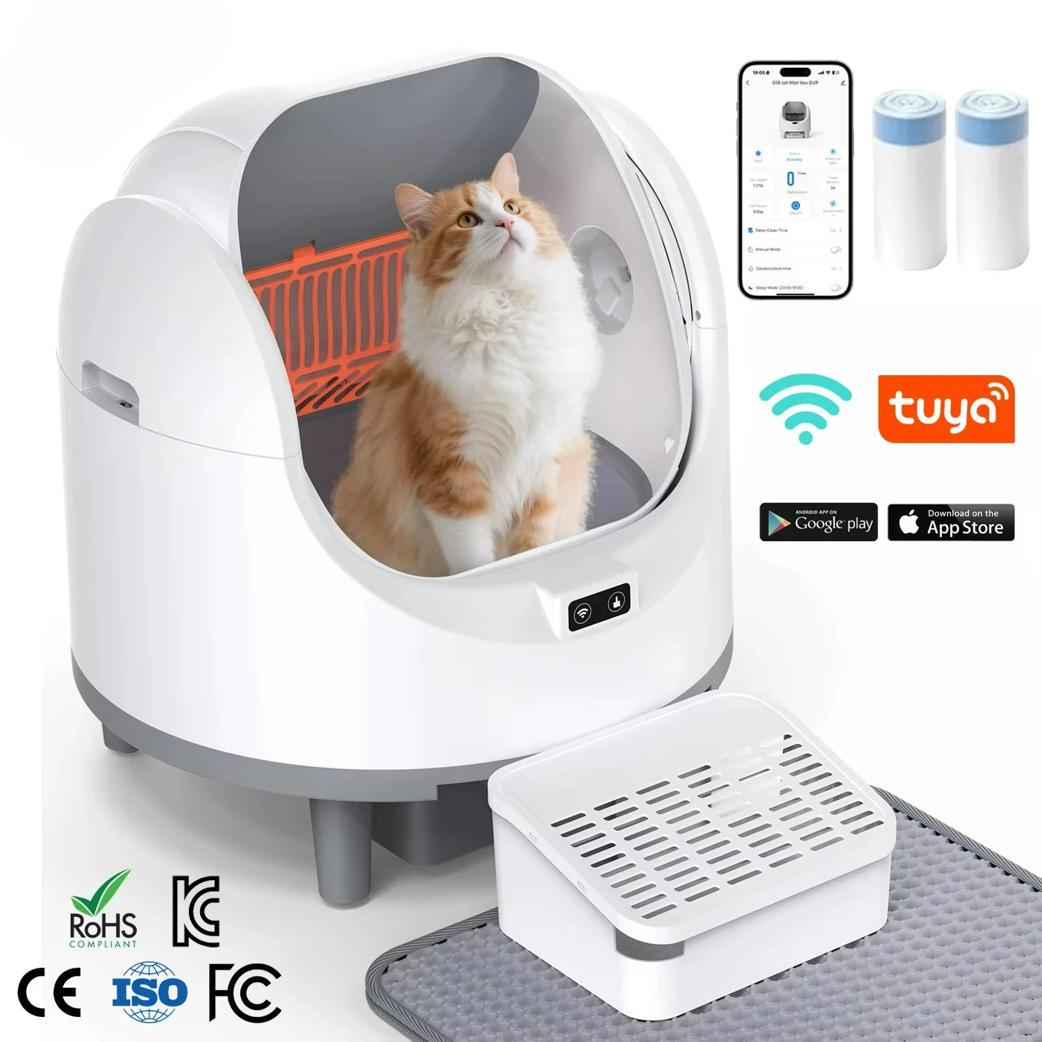 Self Cleaning Litter Box App Control Automatic Cat Litter Box with Dual Safety Sensors Open Top Design Includes Scent Cartridge