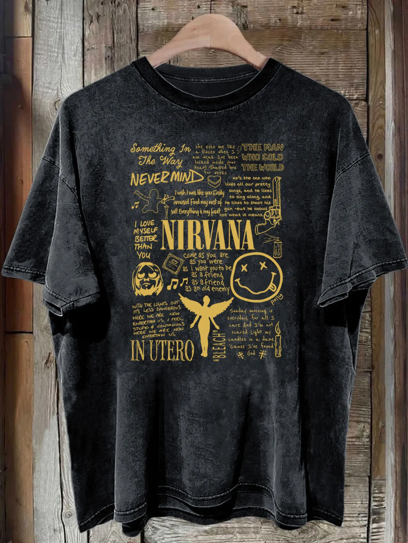Rock Band NIRVANA Pattern Washed Vintage T Shirts Y2k Graphic Top Shirts for Women Fashion Women Clothing
