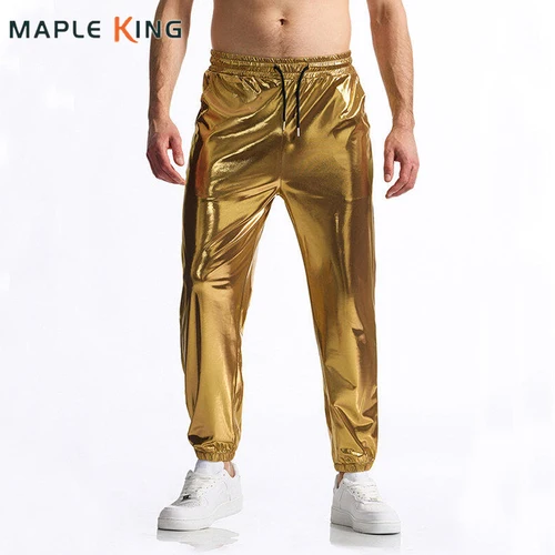Pantalones para correr metálicos dorados y plateados brillantes, pantalones geniales para hombre, pantalones Steampunk, vestido de fiesta para discoteca, ropa informal estilo Hip Hop para hombre
